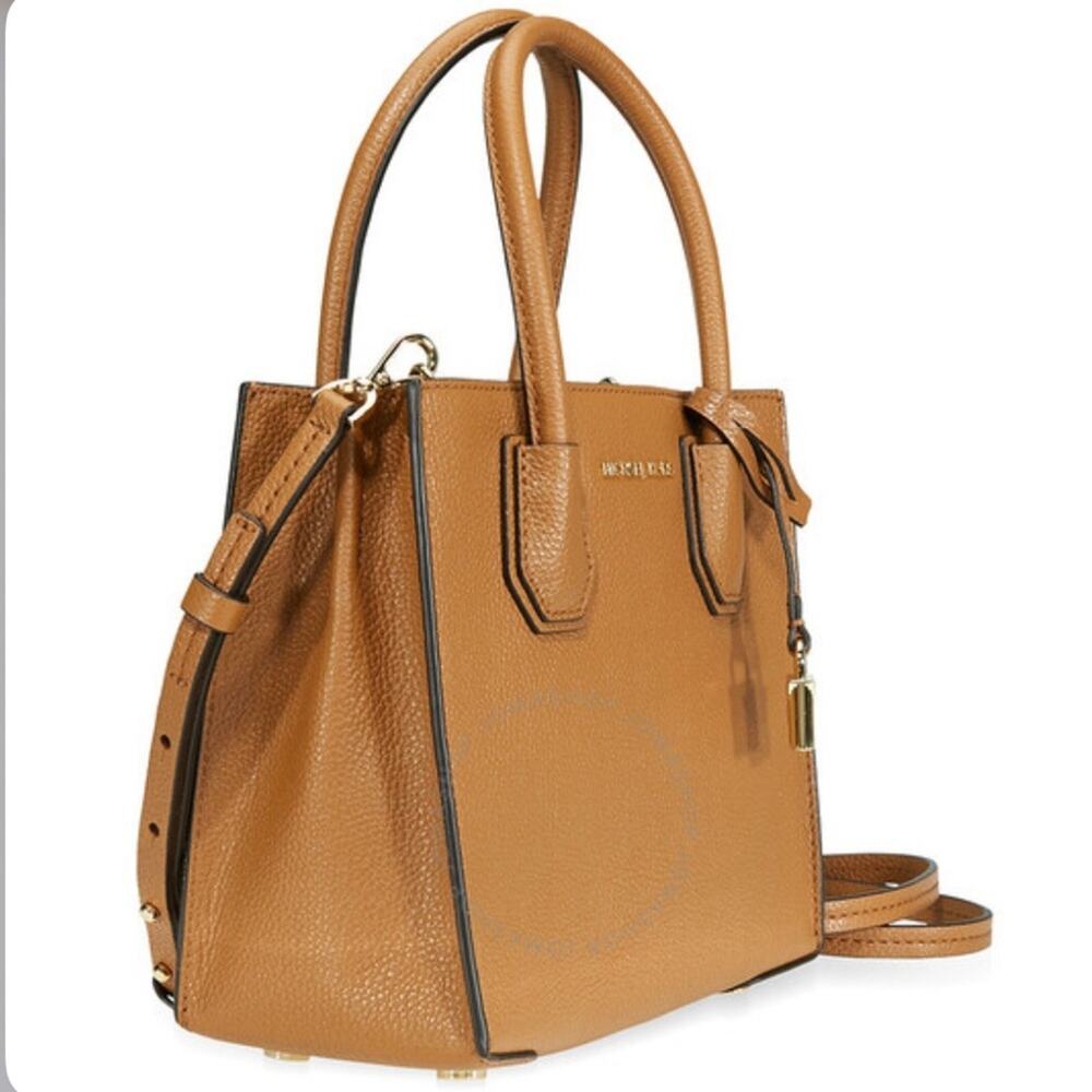 NWT Michael Kors Medium Mercer Tan Leather Belted Satchel Crossbody Purse - Picture 1 of 8